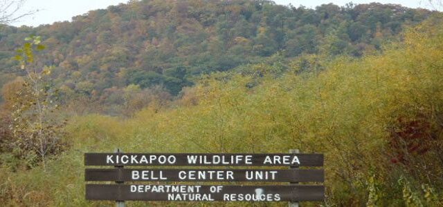 Kickapoo Wildlife Area Sign for Bell Center Unit