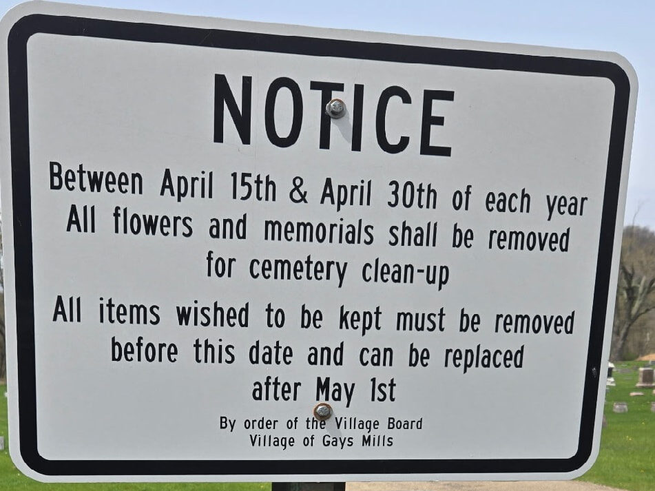 Cemetery Notice Sign